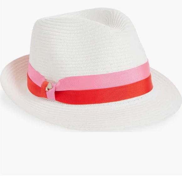 Kate Spade trilby bicolor band fedora hat in white | medium size 7-7 1/2 - Picture 1 of 7